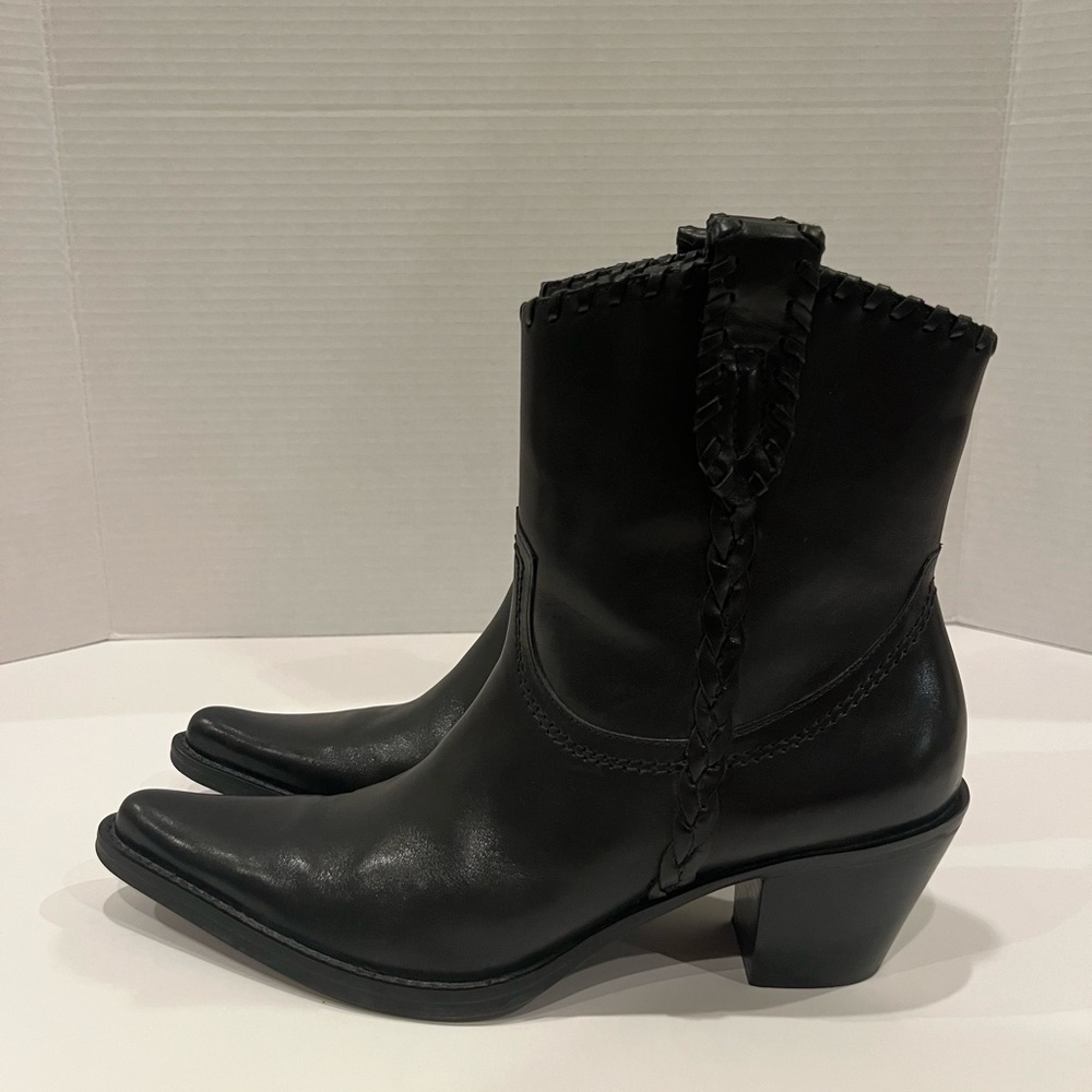 Franco Sarto Black Braided Western Ankle Boots